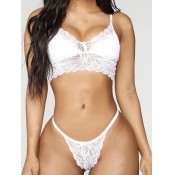 Lovely Sexy Mesh Scalloped White Bra Set