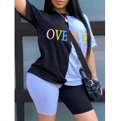 Lovely Leisure Patchwork Black Two-piece Shorts Se