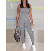 LW BASICS Casual U Neck Skinny Grey Jumpsuit