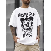 LW Men Casual Cartoon Letter Print White T-shirt