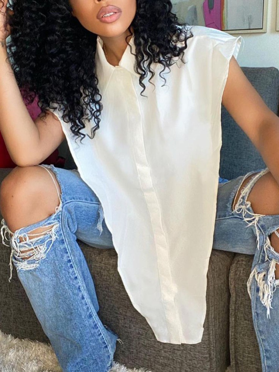LW Turndown Collar Split Blouse