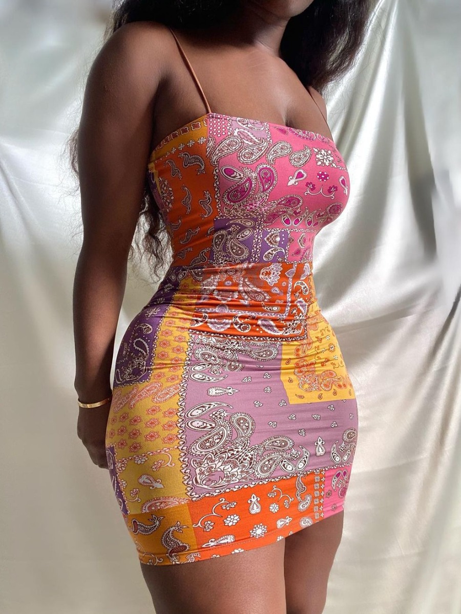 LW Casual Cashew Print Patchwork Pink Mini Dress