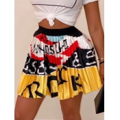 LW Sweet Letter Print Pleated Yellow Mini A Line S