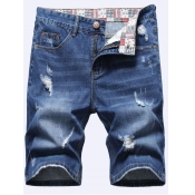 LW Men Casual Mid Waist Ripped Blue Denim Shorts