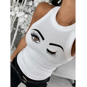 LW Casual O Neck Eye Print White Camisole
