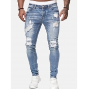 LW Men Mid Waist High Stretchy Ripped Black Jeans