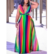 LW Plus Size Rainbow Stripe High Split Dress