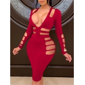 Lovely Sexy Hollow-out Red Knee Length Dress