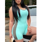LW Sporty U Neck Striped Blue One-piece Romper