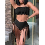 LW Off The Shoulder Tassel Design Bikini Set