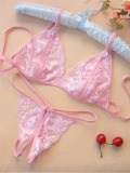 LW SXY See-through Bandage Design Pink Bra Set
