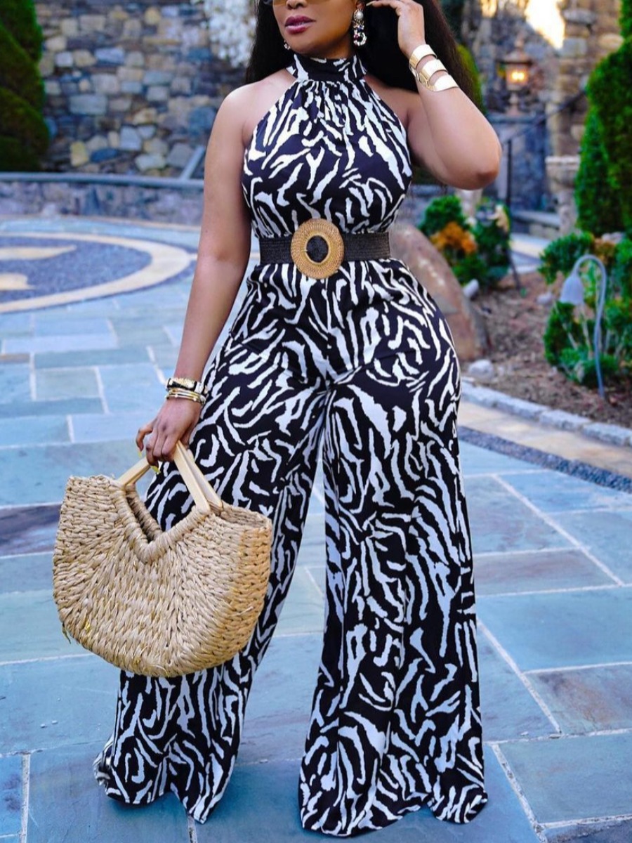 LW Street Off The Shoulder Animal Print Black One-piece Jumpsuit(Without Belt)