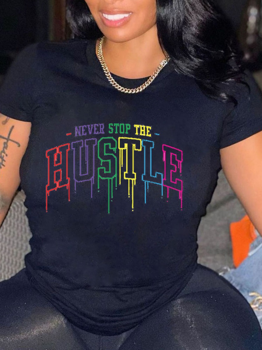 LW Plus Size Casual O Neck Letter Print T-shirt