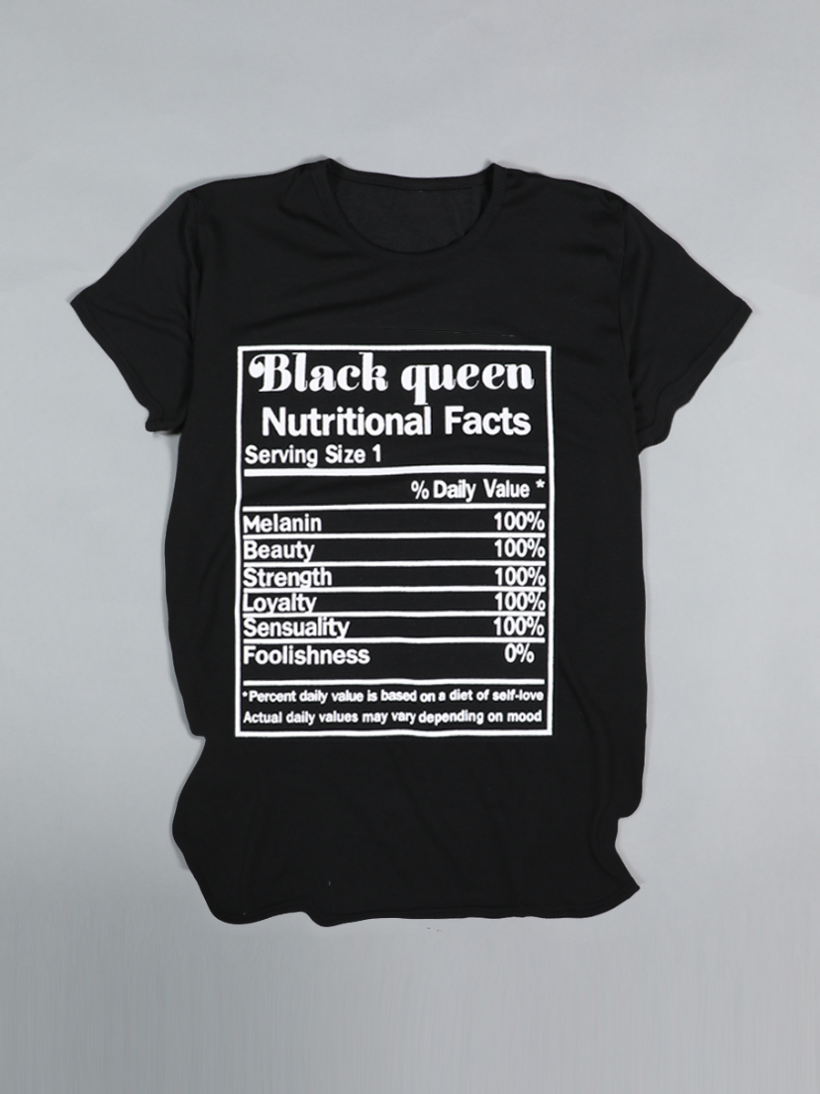 LW Plus Size Leisure O Neck Letter Print Black T-shirt