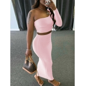 LW Sweet One Shoulder Basic Skinny Pink Two Piece 