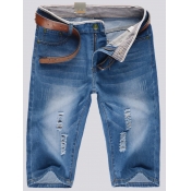 LW Men Casual Mid Waist Ripped Baby Blue Denim Sho