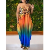 LW Leopard Print Tie-dye Floor Length Dress