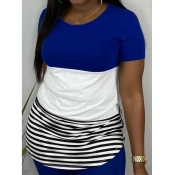 Lovely Casual Patchwork Blue Two-piece Shorts Set