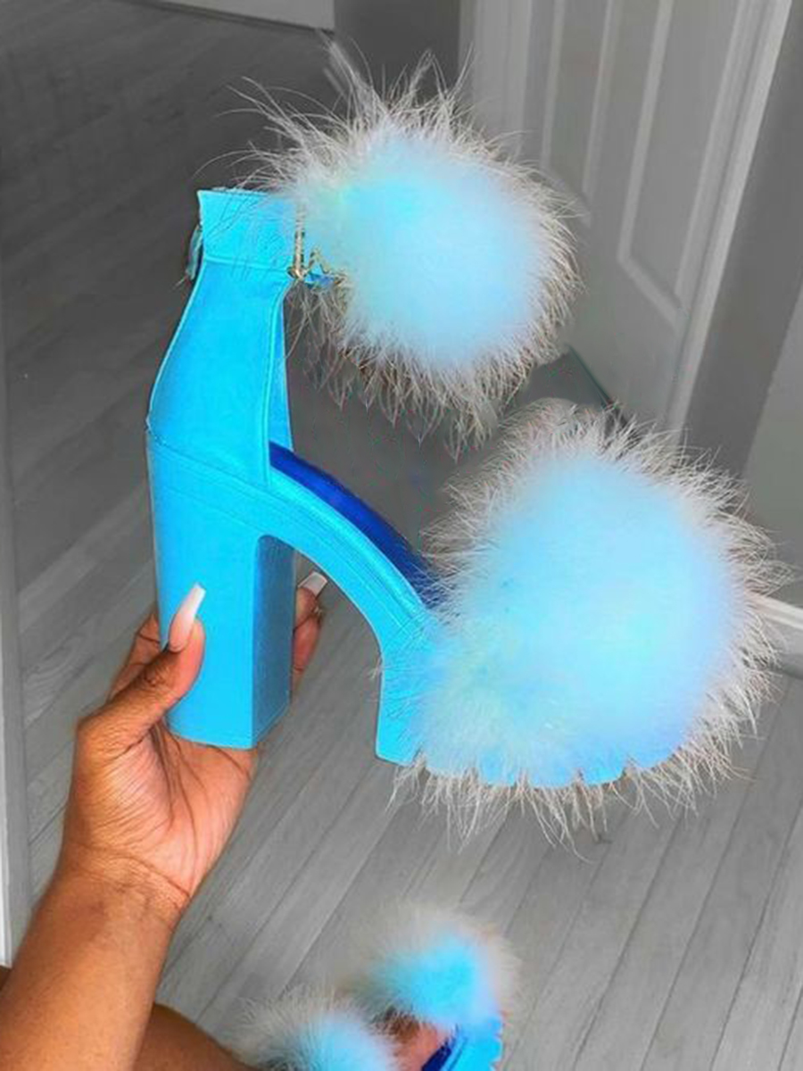 LW Fluffy Skyblue Platform Heels