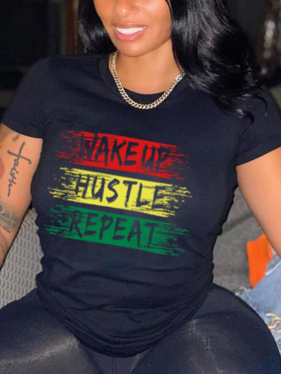 LW Round Neck Letter Print T-shirt