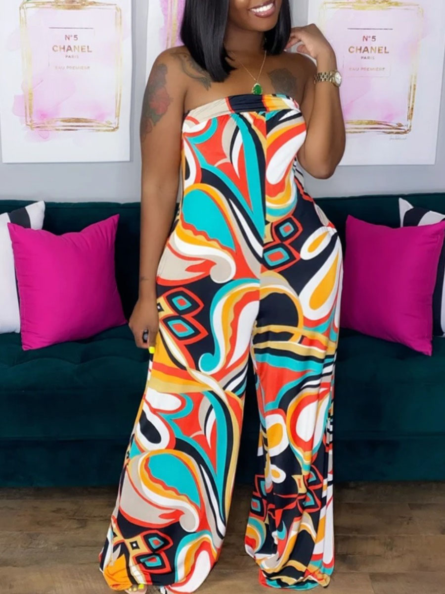 LW Plus Size Off The Shoulder Mixed Print Jumpsuit