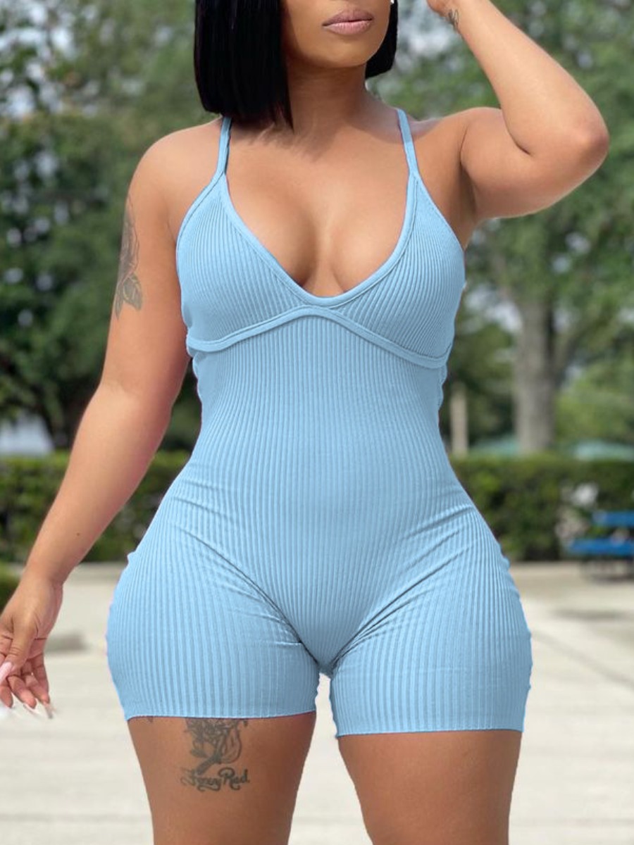 LW Casual Backless Rib-Knit Romper