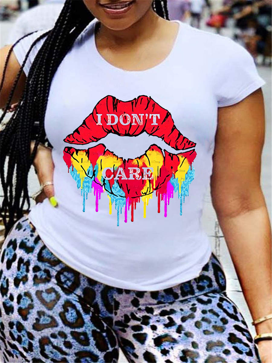 LW Casual Lip Letter Print White T-shirt