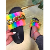 LW Casual Rainbow Stripe Chain Decoration Black Sl