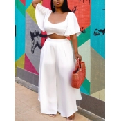 LW Casual Flounce Design Loose White Two Piece Pan