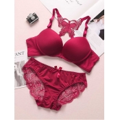 LW SXY Lace Patchwork Red Bra Set