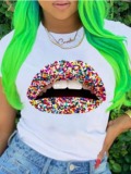 LW Casual O Neck Lip Print Multicolor T-shirt