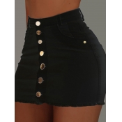 Lovely Casual Buttons Design Black Mini Skirt