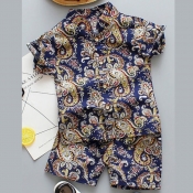 Lovely Boy Bohemian Floral Print Deep Blue Two Pie