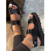 LW Casual Velcro Black Platform Sandals