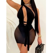 LW SXY One Shoulder See-through Hollow-out Black M