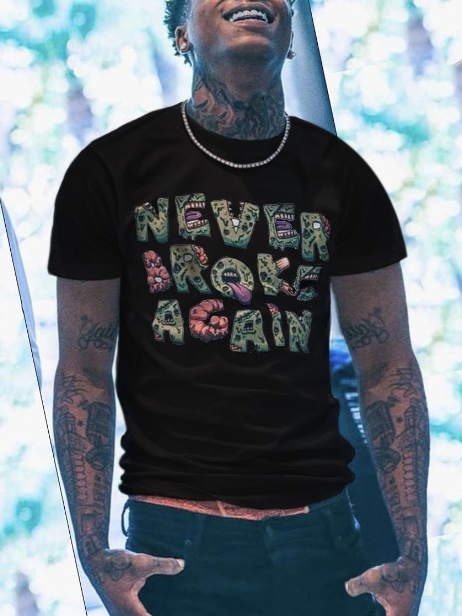 LW Men Round Neck Letter Print T-shirt