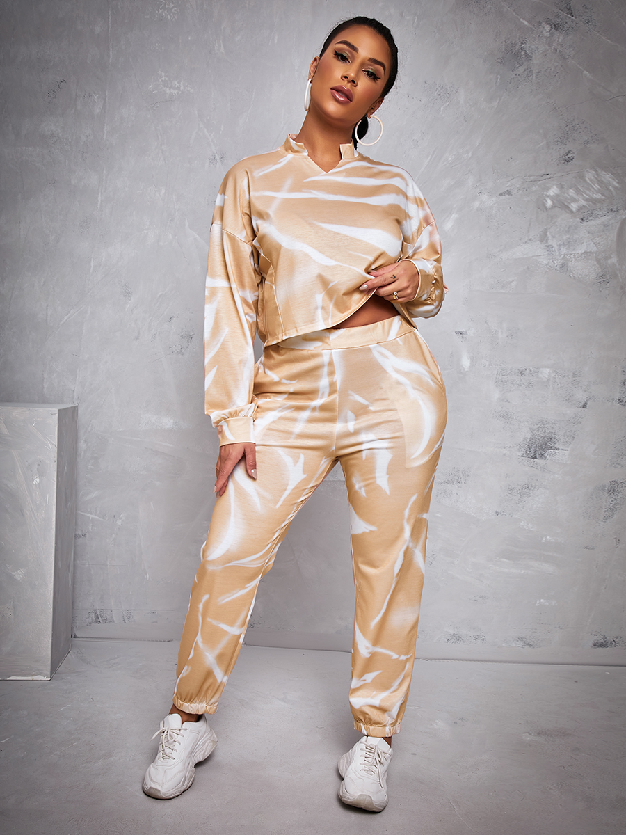 LW Mandarin Collar Tie-dye Two Piece Pants Set