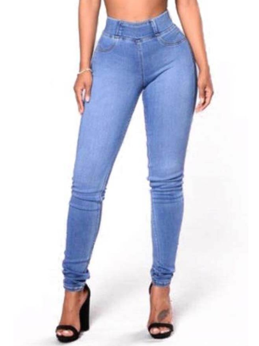 LW BASICS Casual High Waist Baby Blue Jeans