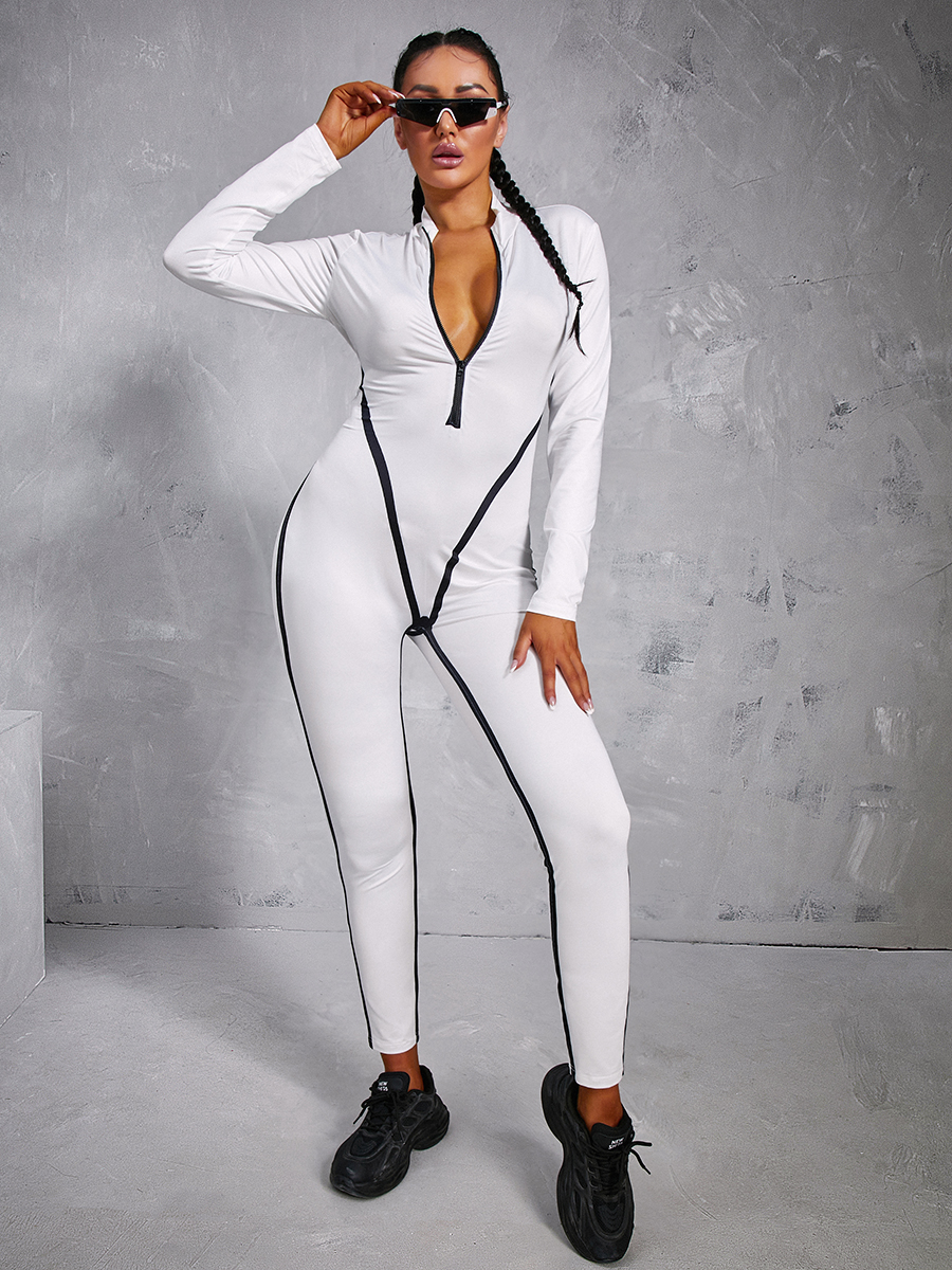 LW Patchwork Zipper Design Jumpsuit