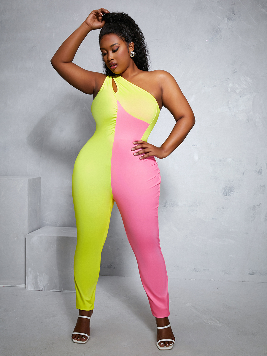LW Plus Size One Shoulder Hollow-out Bodycon One-piece Jumpsuit