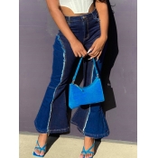 LW Mid Waist High Stretchy Flared Patchwork Jeans