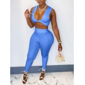 LW SXY V Neck Basic Skinny Two Piece Pants Set
