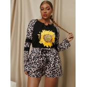 LW Sunflower Leopard Print Shorts Set