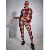 LW Crop Top Plaid Print Drawstring Pants Set