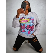 LW Floral Letter Print Kangaroo Pocket Hoodie