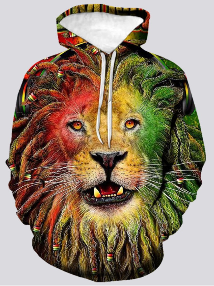 LW Men Lion Print Oversized Hoodie
