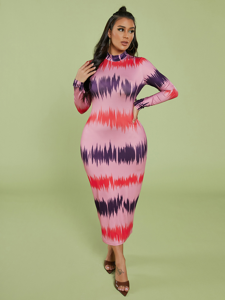 LW Half A Turtleneck Tie-dye Bodycon Dress