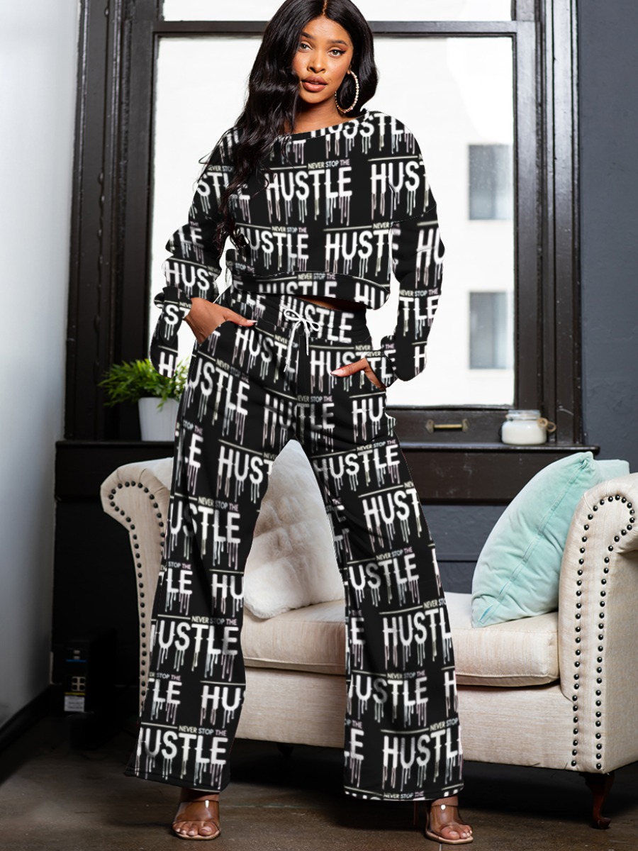 LW Letter Print Wide Leg Cropped Pants Set