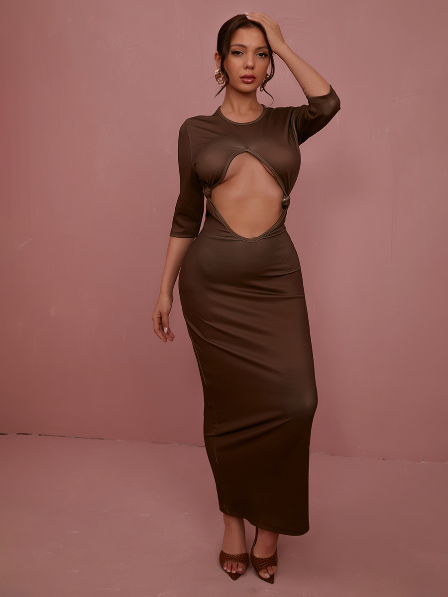 LW SXY Rib Knit Cut Out Bodycon Dress