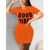LW BASICS Round Neck Letter Print Dress